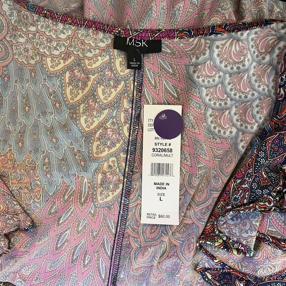 MSK Womens Cold Shoulder Flutter Sleeve Knee Length Paisley Shift Dress L NWT - Picture 6 of 8